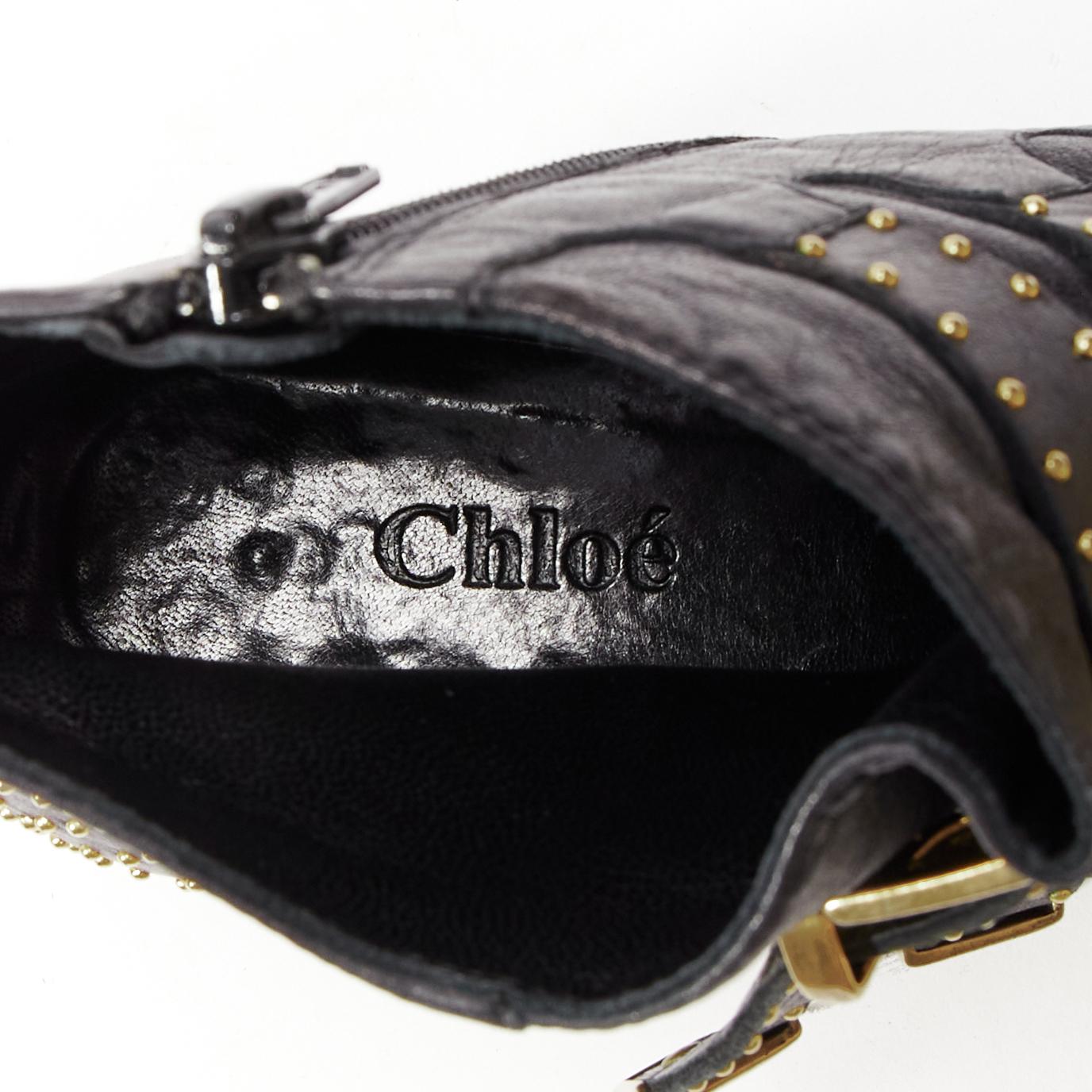CHLOE Susanna black gold micro stud floral embellished buckle ankle boot EU37 For Sale 5