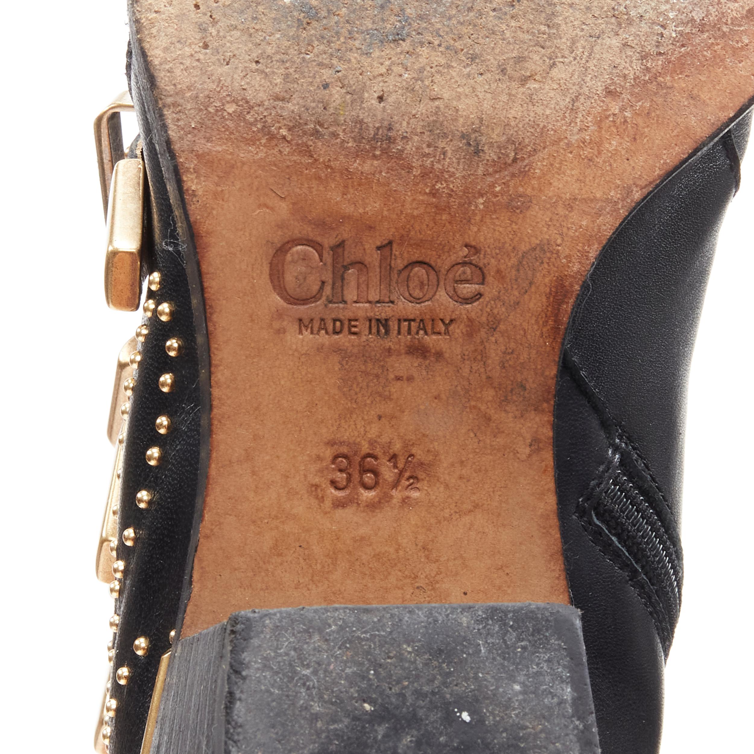 CHLOE Susanna black leather gold floral studded buckle ankle boot EU36.5 5