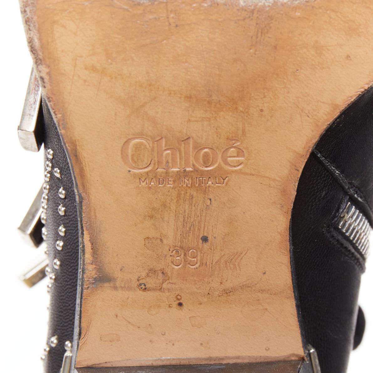 CHLOE Susanna cuir noir boucles cloutées argentées rock grunge boots EU39 en vente 5