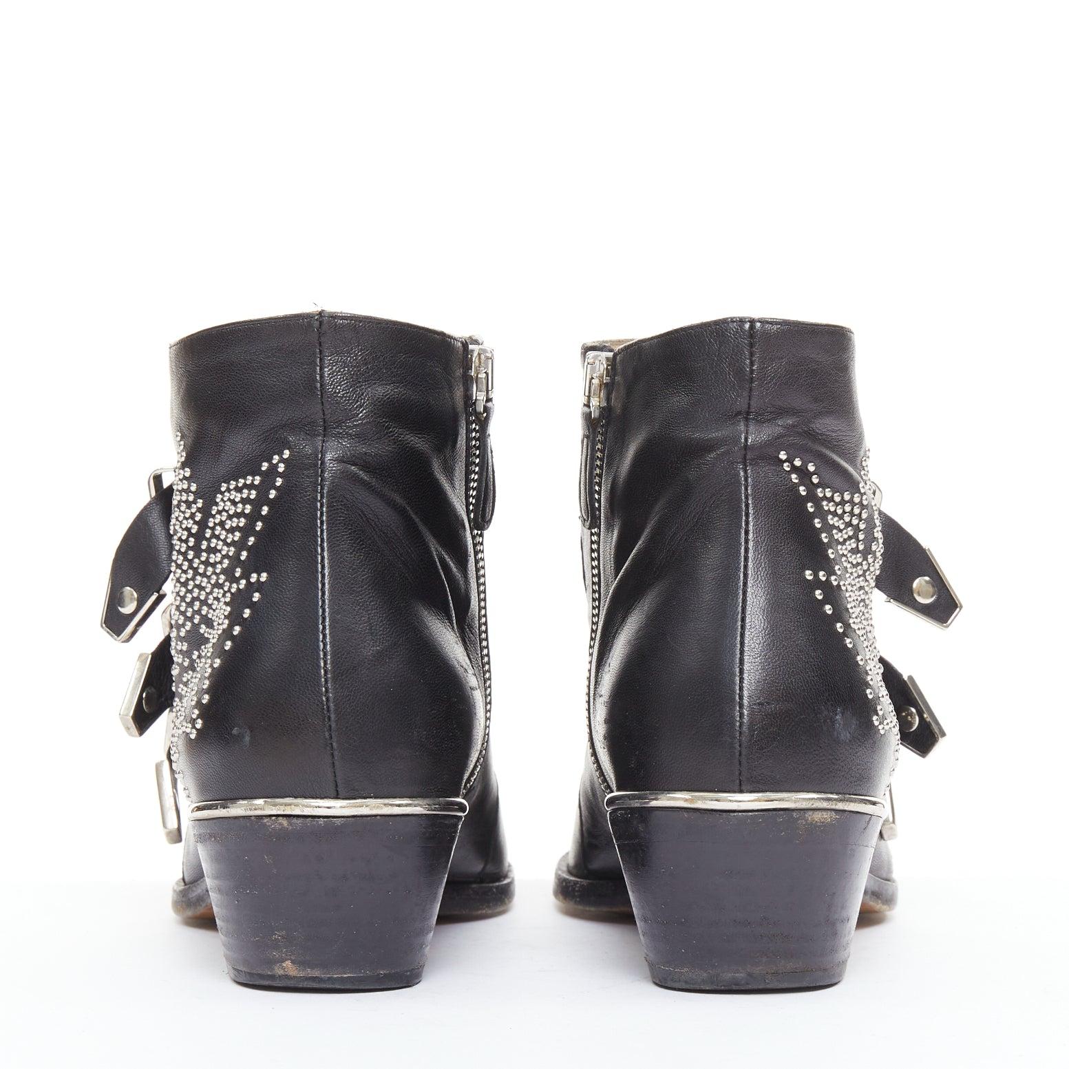 CHLOE Susanna cuir noir boucles cloutées argentées rock grunge boots EU39 Pour femmes en vente
