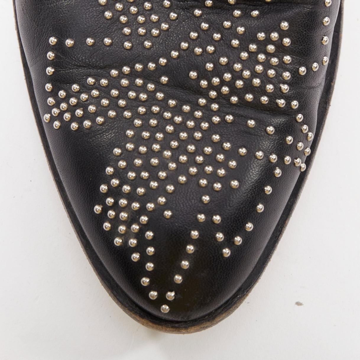 CHLOE Susanna cuir noir boucles cloutées argentées rock grunge boots EU39 en vente 1