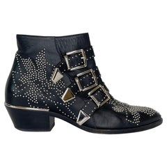 Chloe Susanna Studded Black Leather Ankle Boots (36 EU)