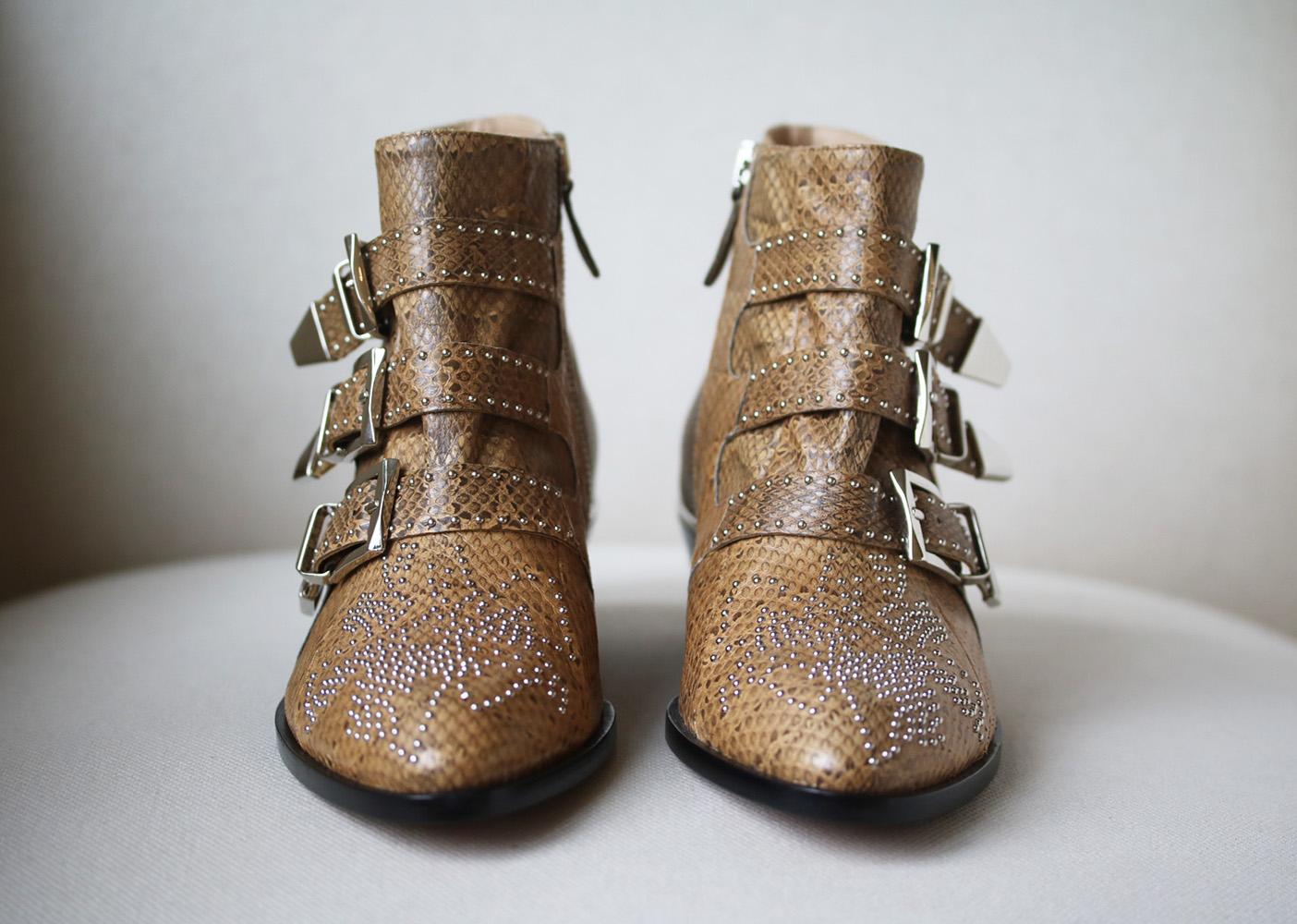 Brown Chloé Susanna Studded Watersnake Ankle Boots 