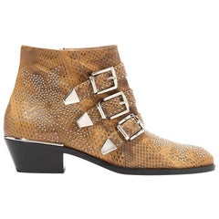 Chloé Susanna Studded Watersnake Ankle Boots 