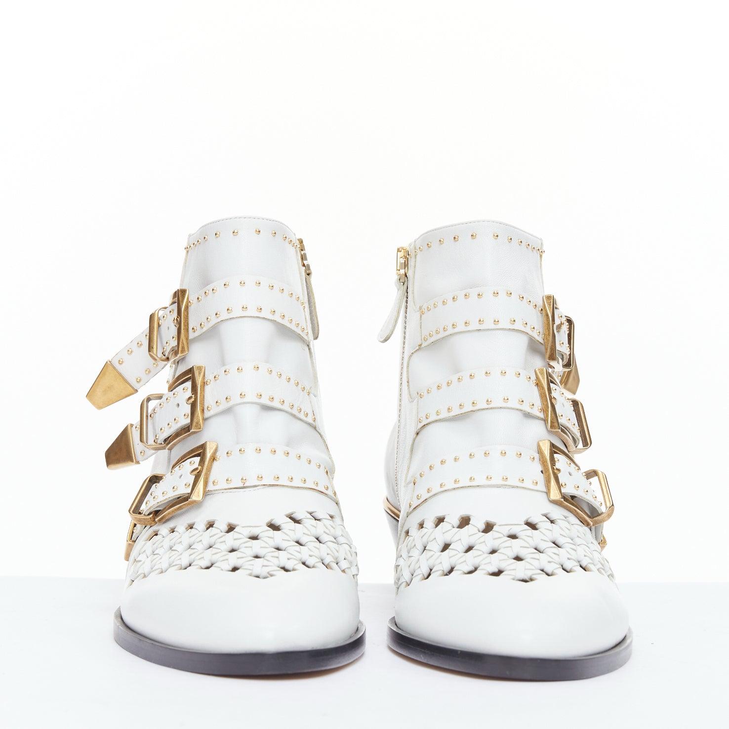 Gray CHLOE Susanna white leather gold hardware cut out cowboy boots EU39