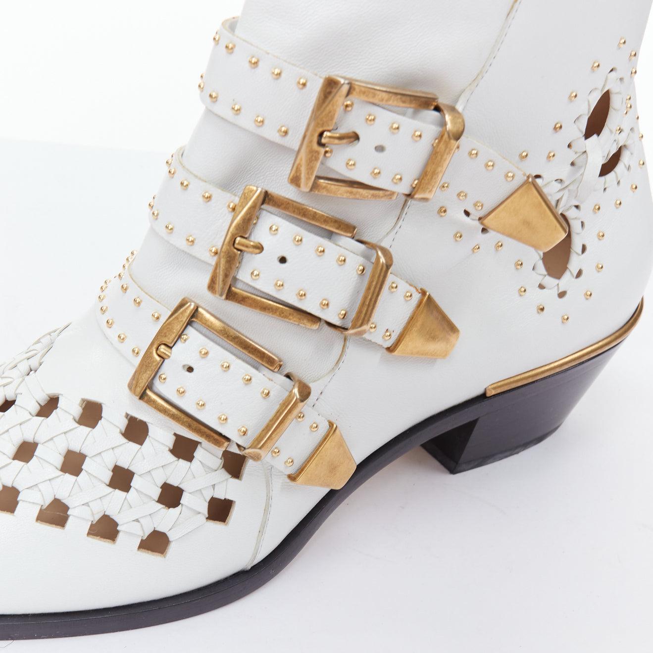 CHLOE Susanna white leather gold hardware cut out cowboy boots EU39 2