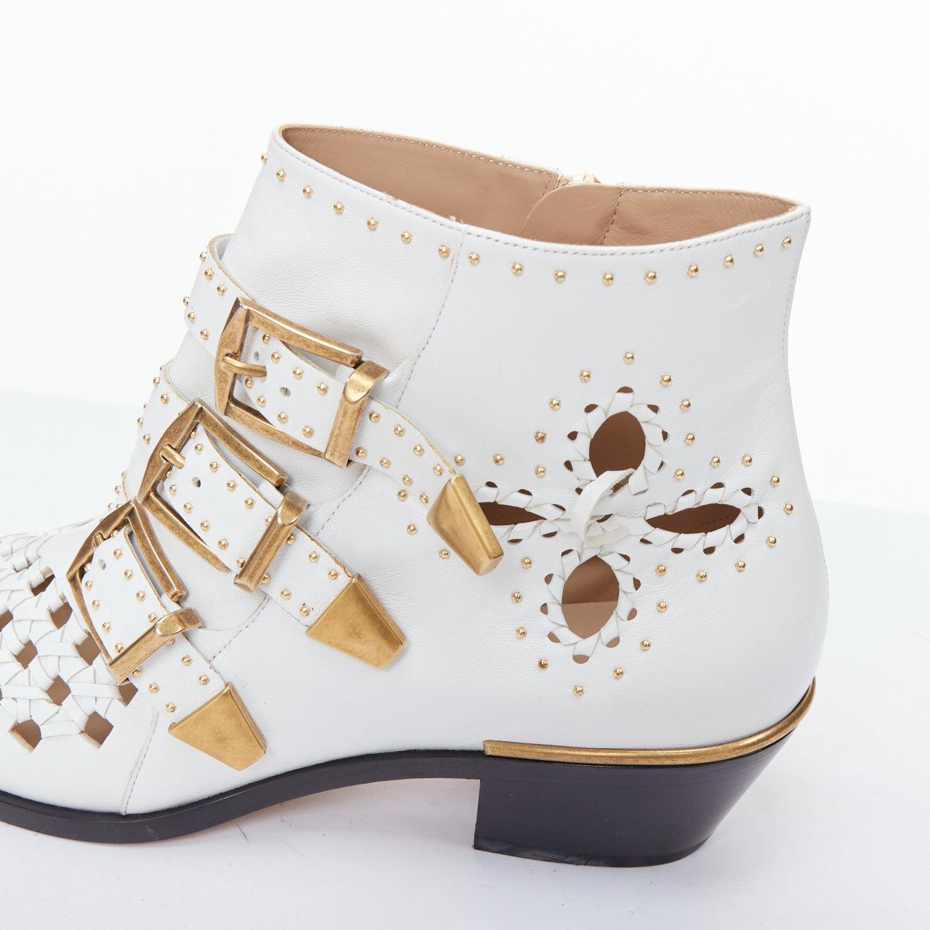 CHLOE Susanna white leather gold hardware cut out cowboy boots EU39 3