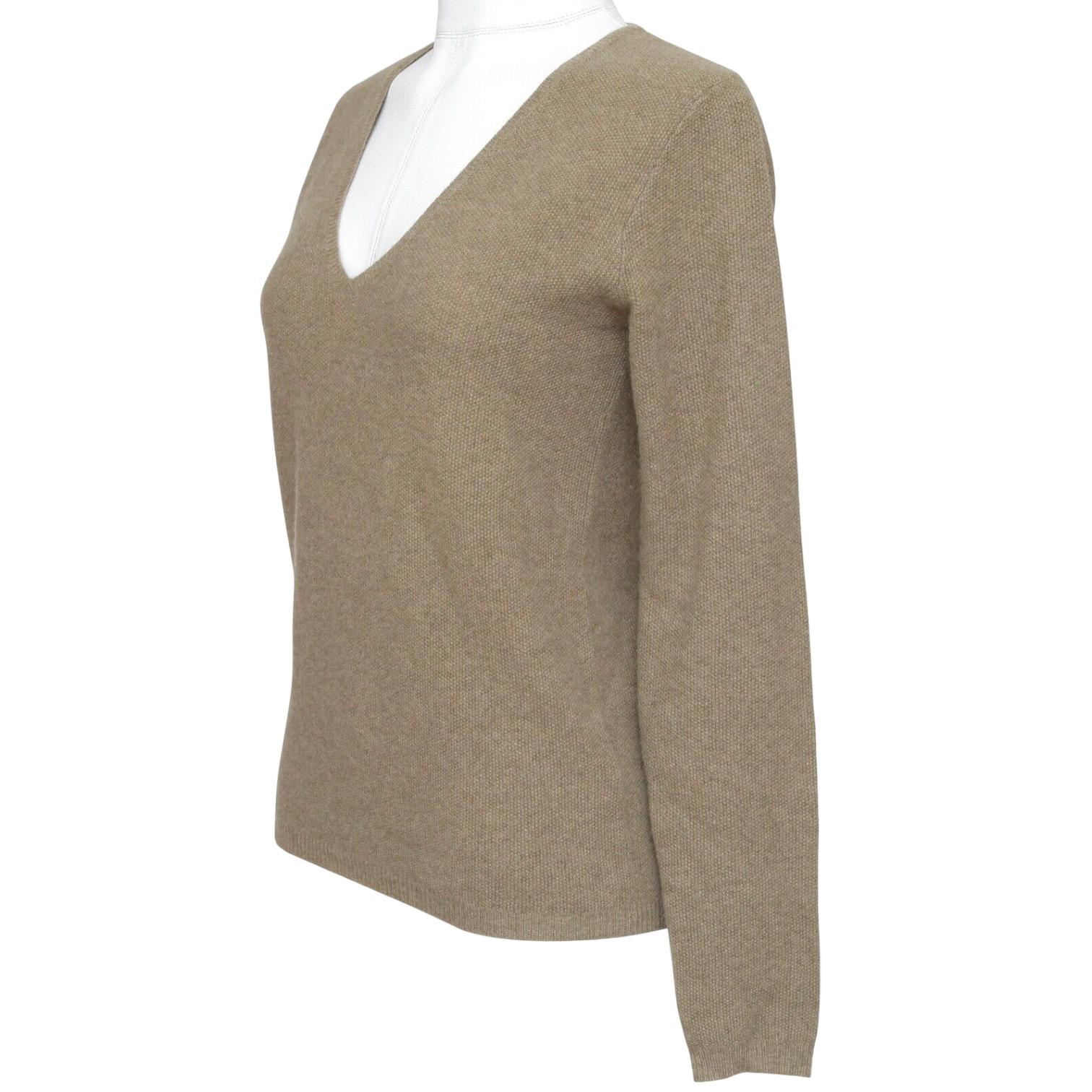 Brown CHLOE Sweater Knit Top Shirt Long Sleeve Cashmere Mossy Green V-Neck XS For Sale