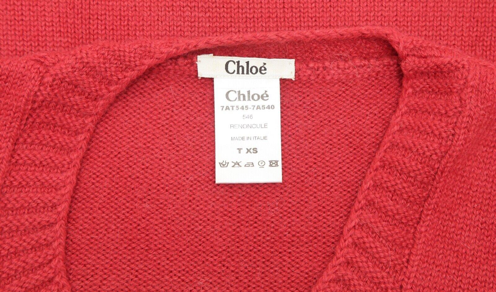 CHLOE Sweater Knit Top Shirt Long Sleeve Red Alpaca Scoop Neck Sz XS For Sale 4
