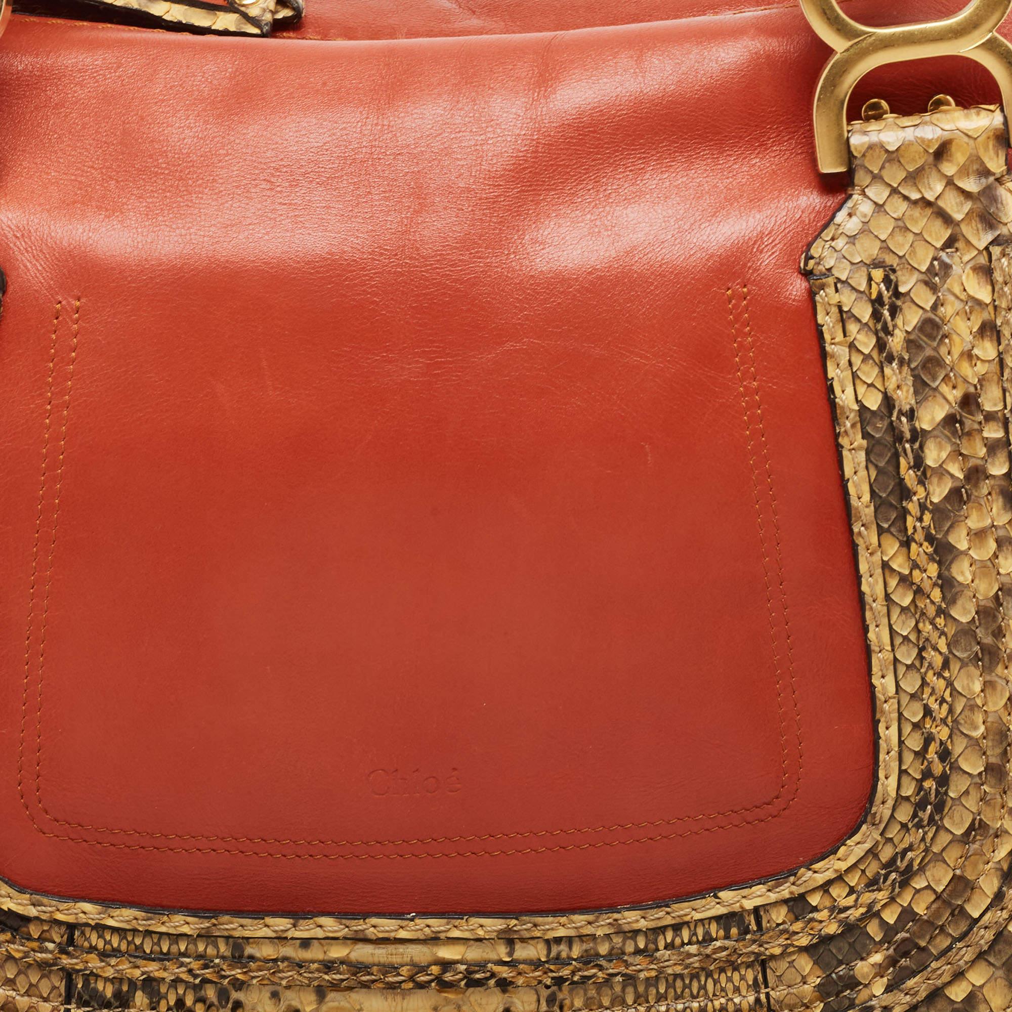Chloe Tan/Beige Python And Leather Marcie Shoulder Bag For Sale 9