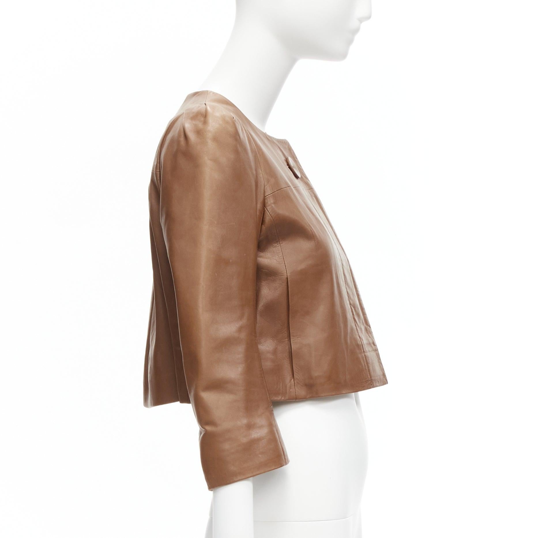 CHLOE tan brown lambskin leather big button cropped jacket FR36 S For Sale 1