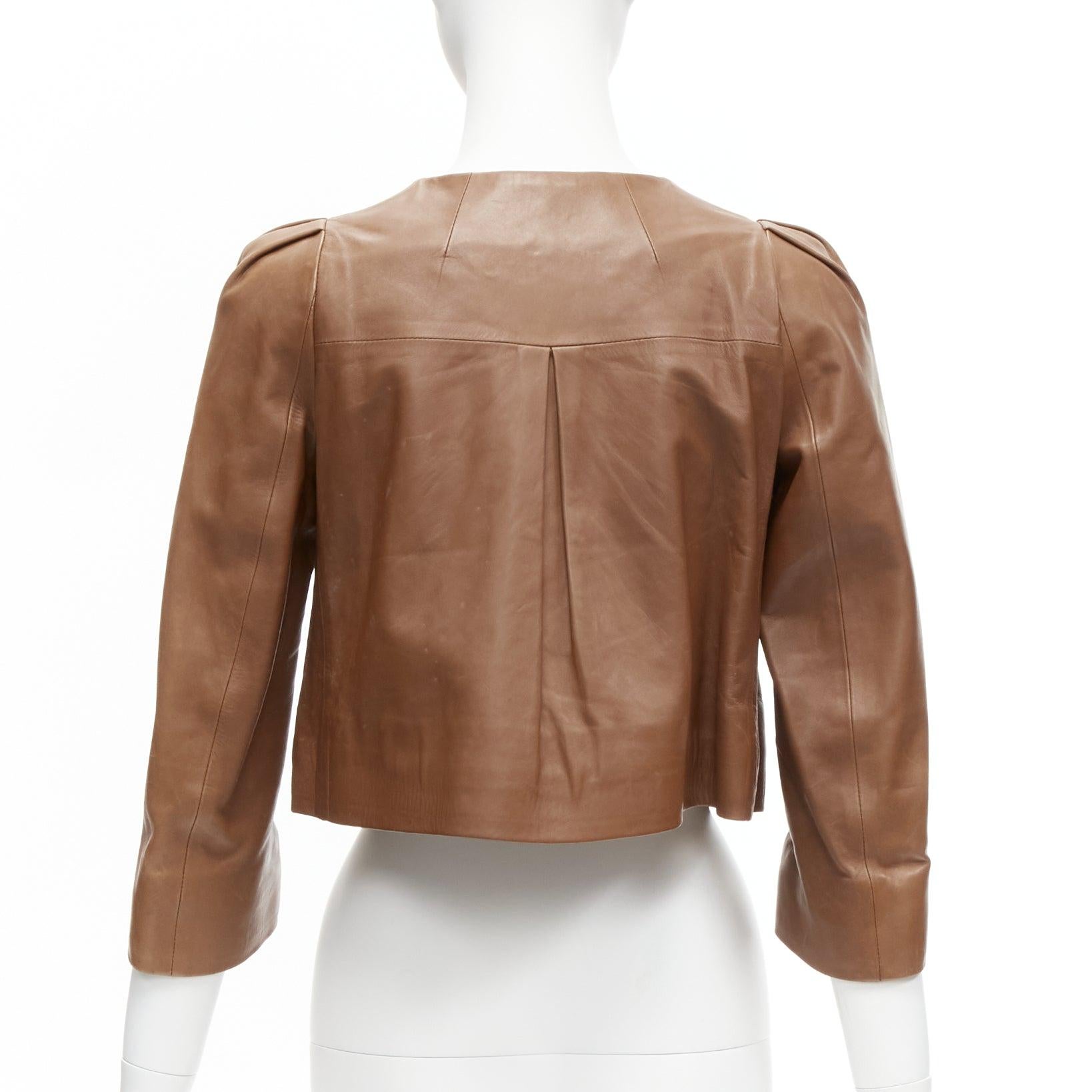 CHLOE tan brown lambskin leather big button cropped jacket FR36 S For Sale 2