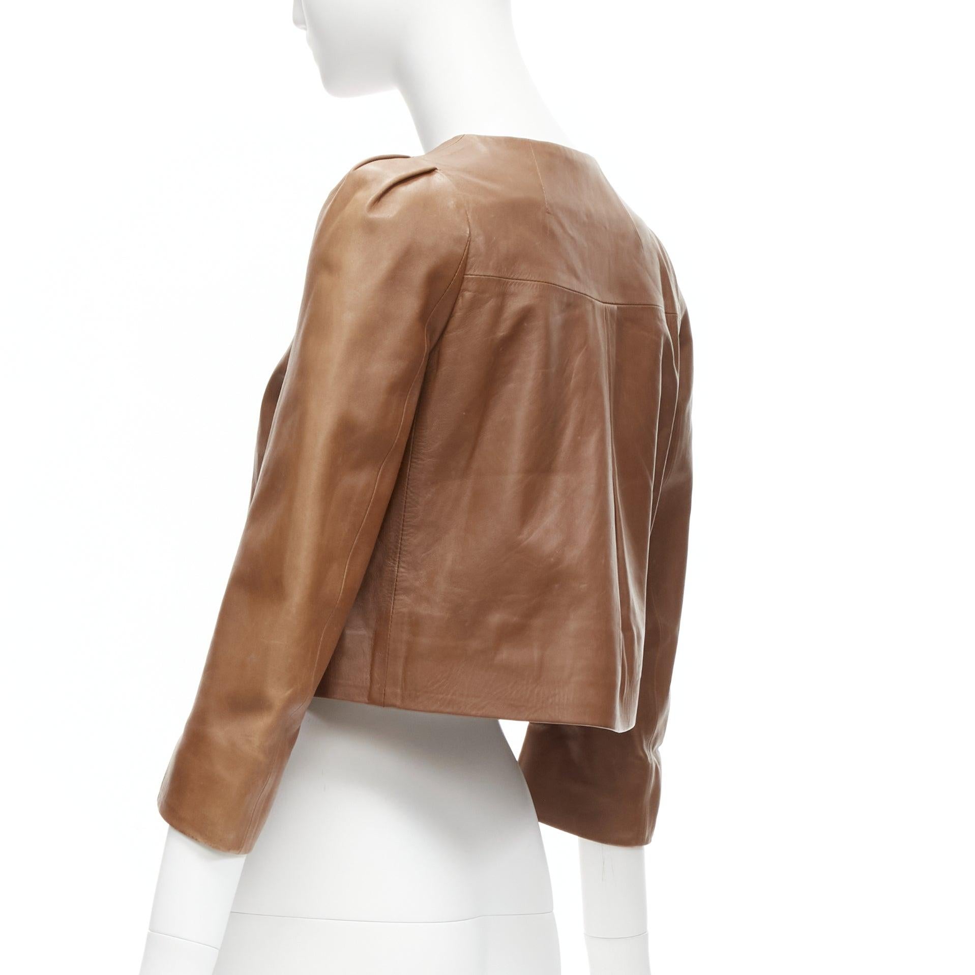 CHLOE tan brown lambskin leather big button cropped jacket FR36 S For Sale 3