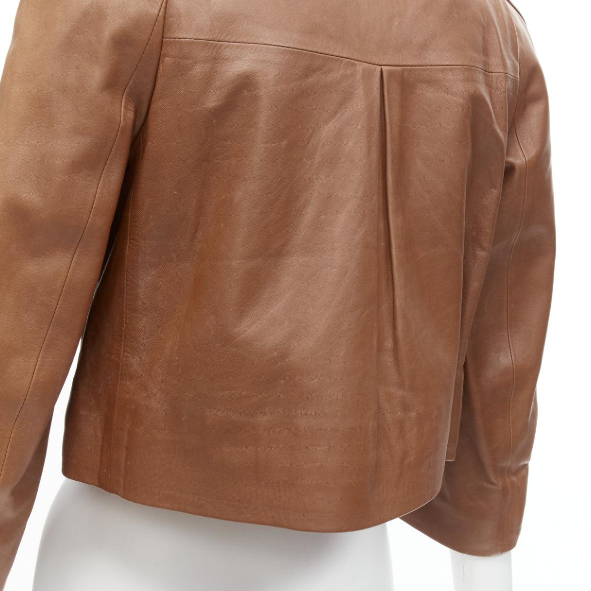 CHLOE tan brown lambskin leather big button cropped jacket FR36 S 4