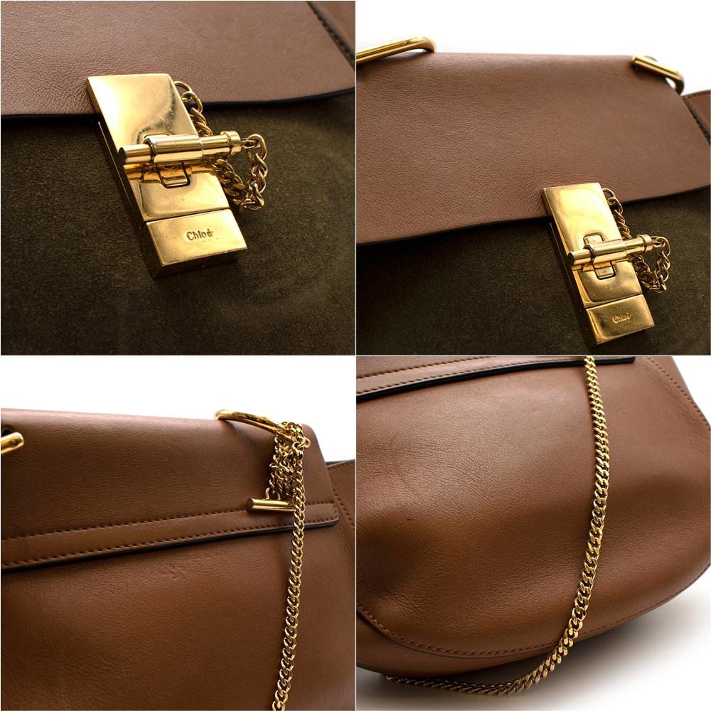 Chloe Tan/Khaki 'Drew' Suede & Leather Shoulder Bag In Excellent Condition For Sale In London, GB