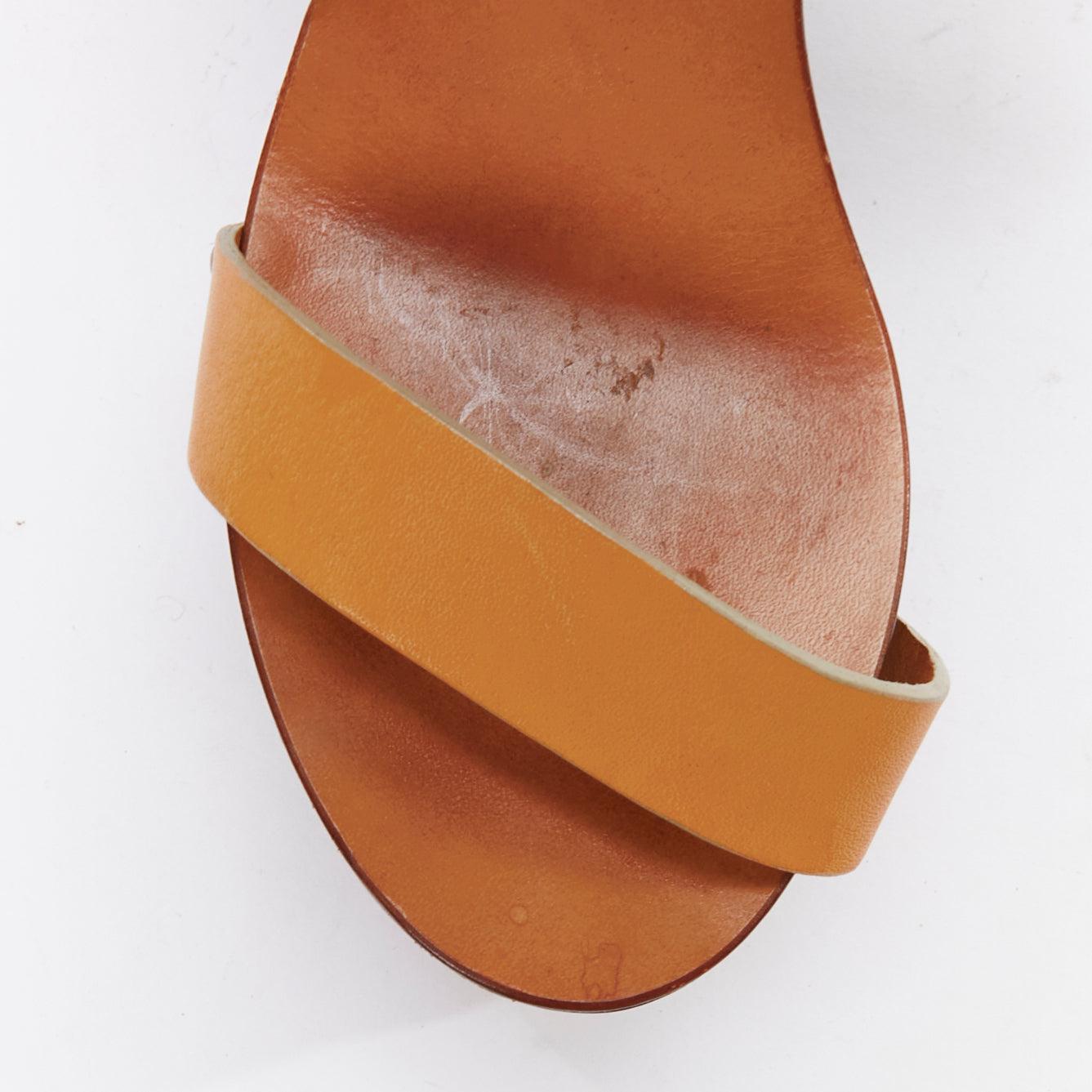 CHLOE tan leather black wooden strappy wedge clog sandals EU36 For Sale 1