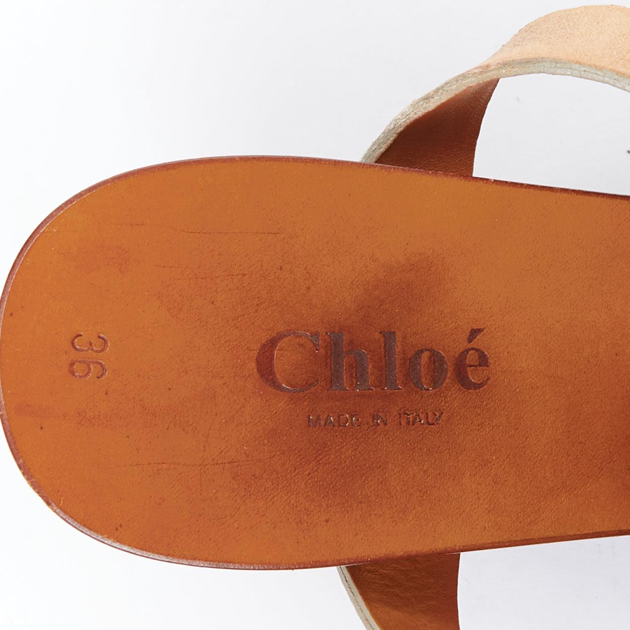 CHLOE tan leather black wooden strappy wedge clog sandals EU36 For Sale 4