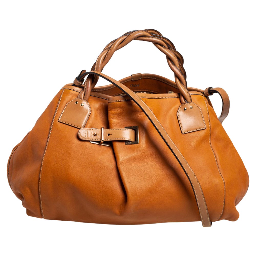 Chloe Tan Leder geflochtener Henkel Convertible Tote