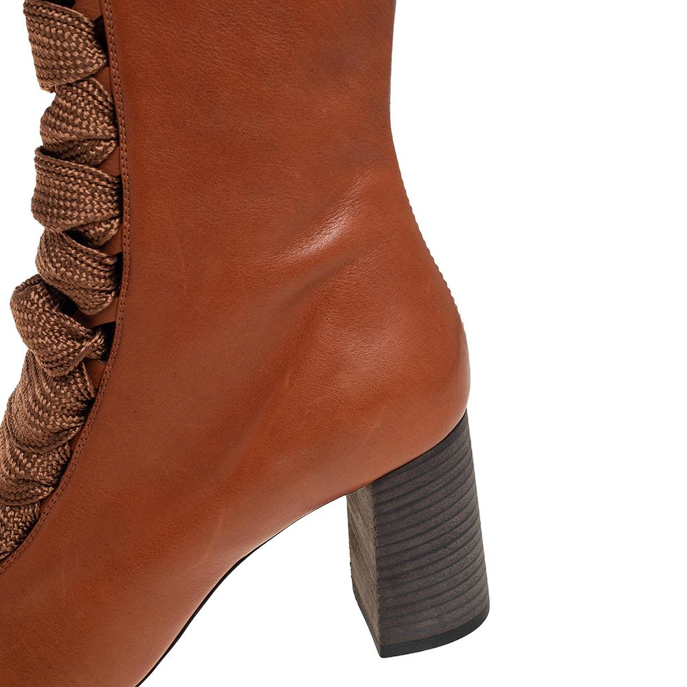 Women's Chloe Tan Leather Harper Mid Calf Boots Size 37.5