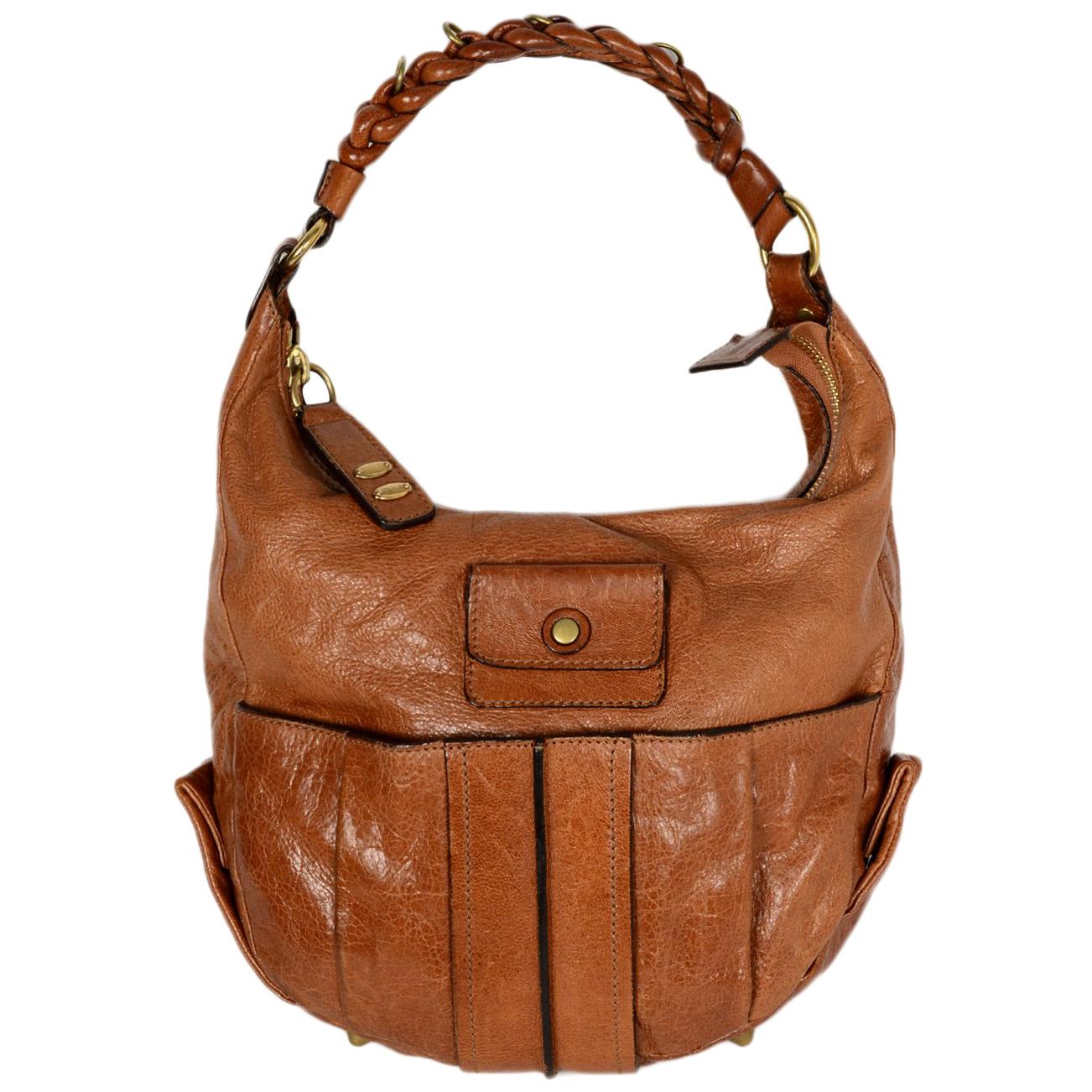 Chloe Tan Leather Heloise Hobo Bag w Braided Shoulder Strap