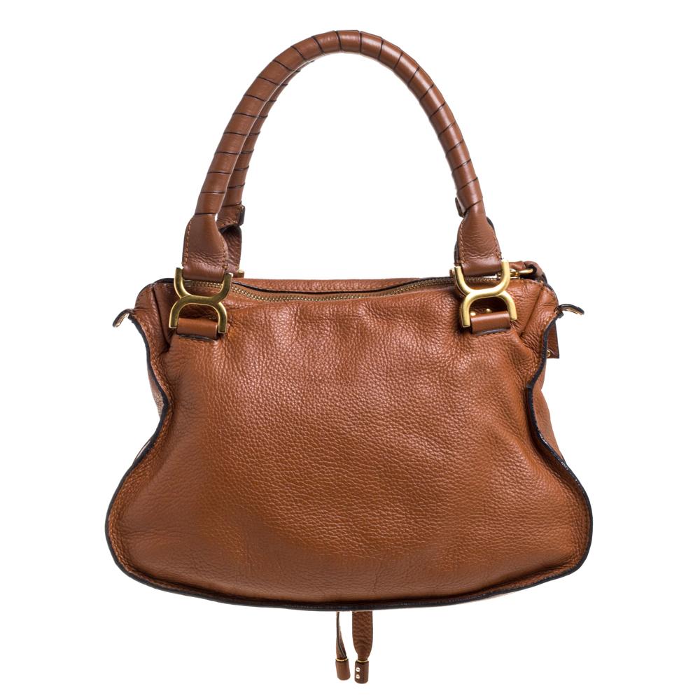 Chloe Tan Leather Medium Marcie Shoulder Bag In Good Condition In Dubai, Al Qouz 2