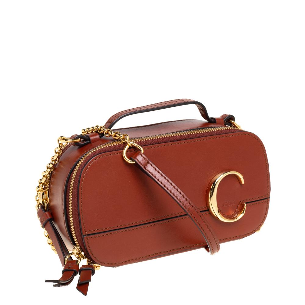 Chloé Tan Leather Mini C Vanity Shoulder Bag In Good Condition In Dubai, Al Qouz 2