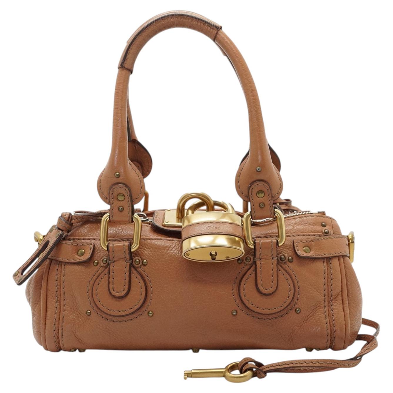 Petit sac à main Paddington en cuir Chloe Tan, style cartable