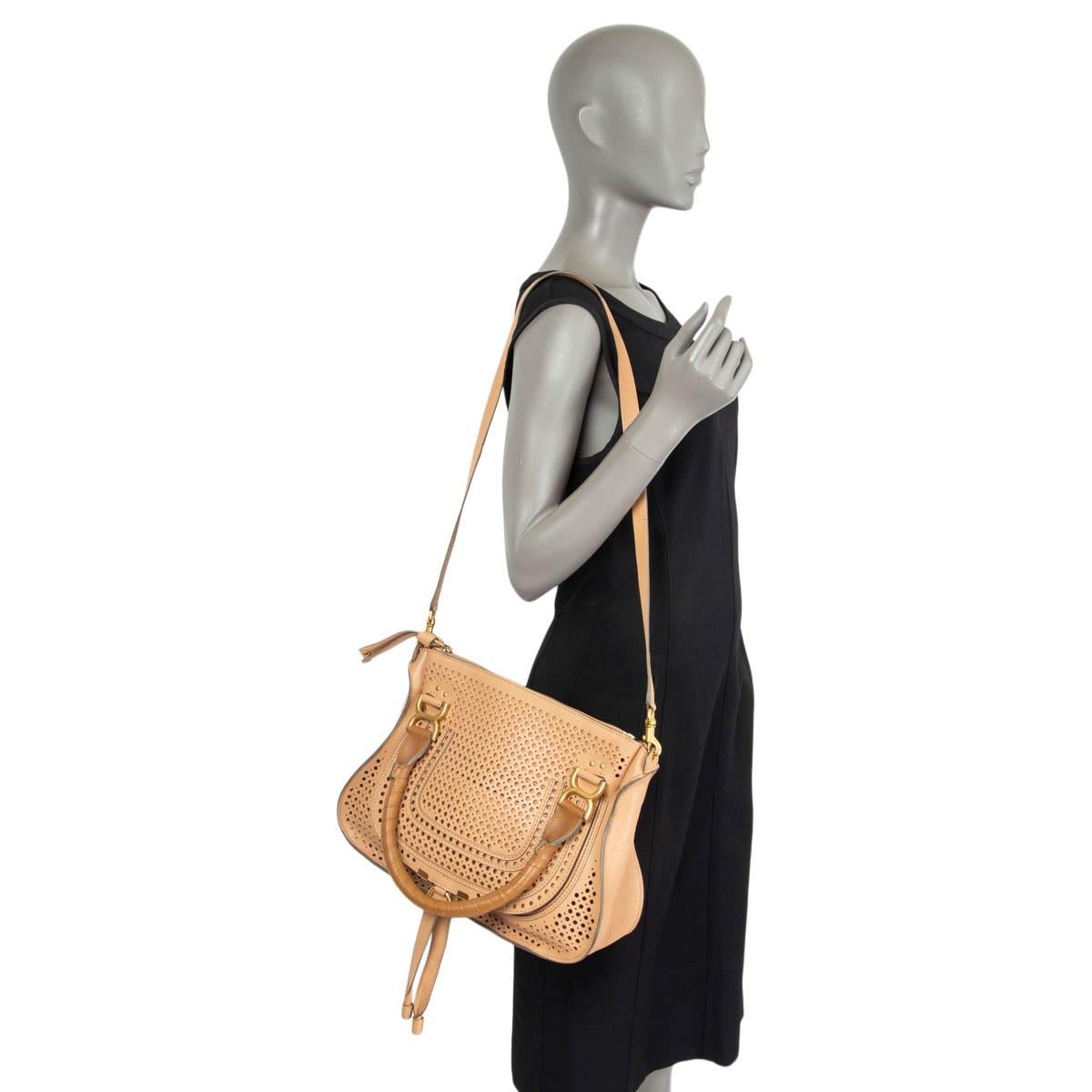 CHLOE tan leather PERFORATED MARCIE MEDIUM Shoulder Bag 1