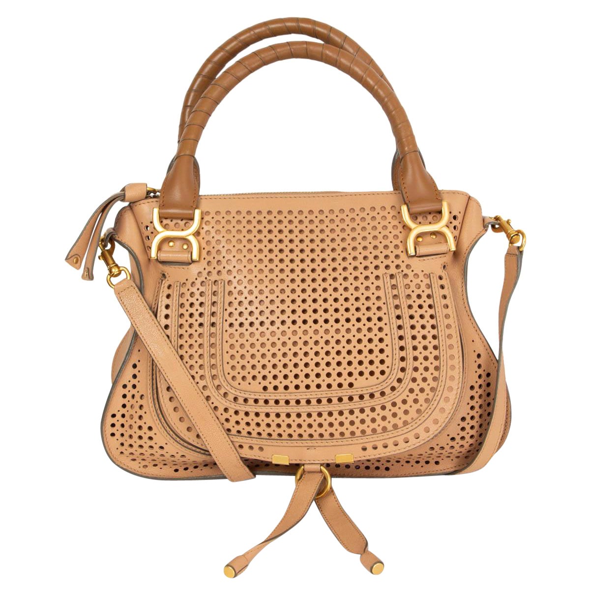 CHLOE tan leather PERFORATED MARCIE MEDIUM Shoulder Bag