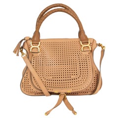 CHLOE tan leather PERFORATED MARCIE MEDIUM Shoulder Bag