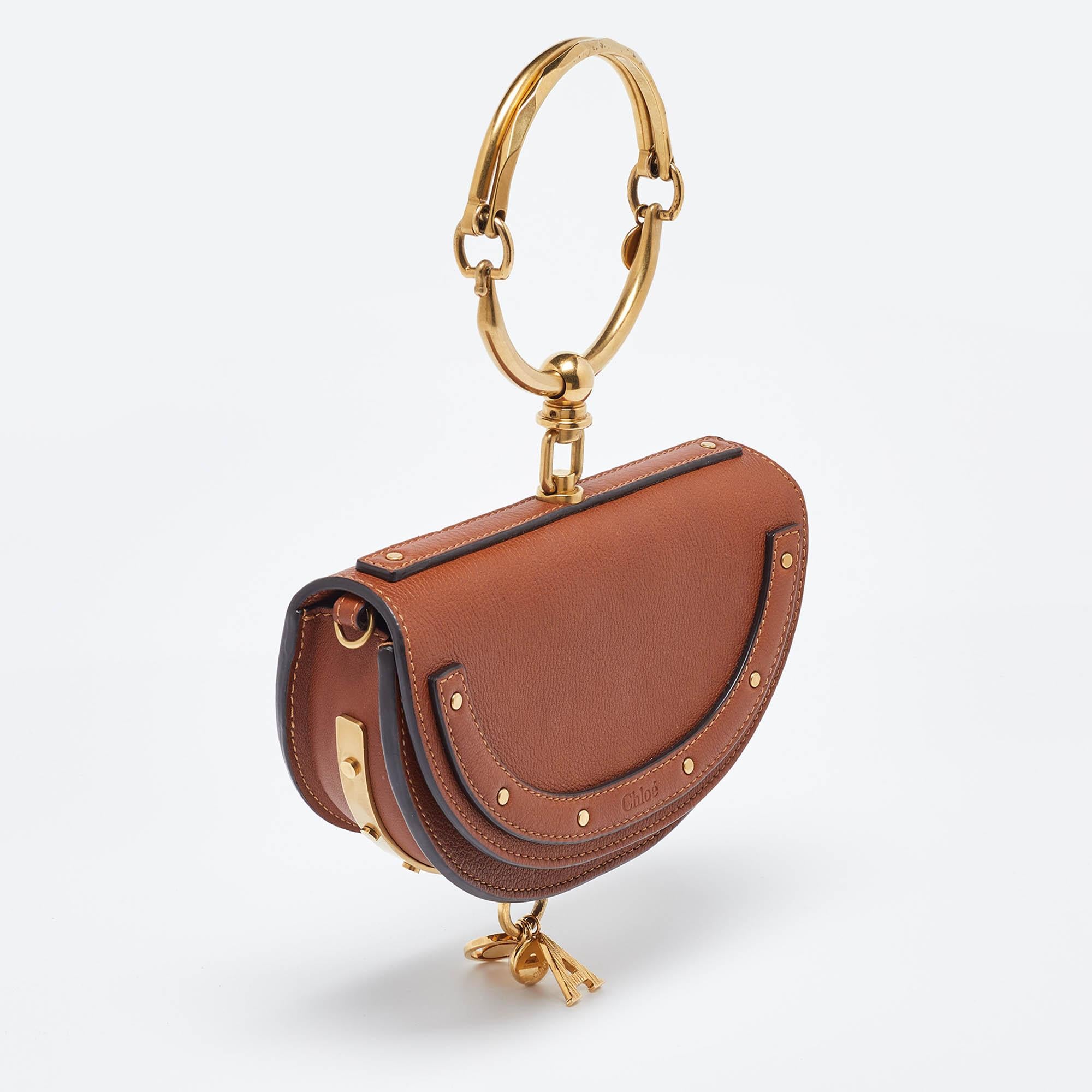 Brown Chloe Tan Leather Small Nile Bracelet Minaudiere Bag
