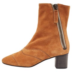Used Chloe Tan Suede Block Heel Ankle Boots Size 37.5