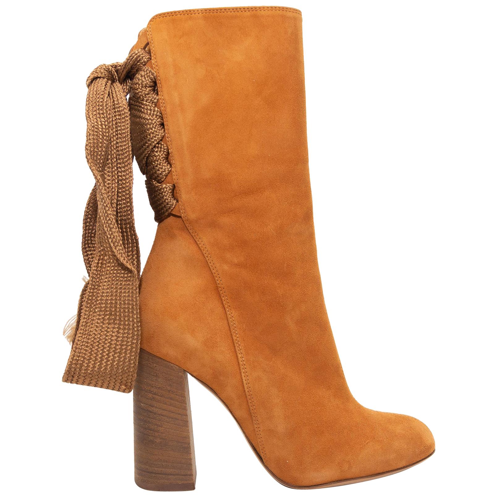 Chloe Tan Suede Harper Ankle Boots For Sale