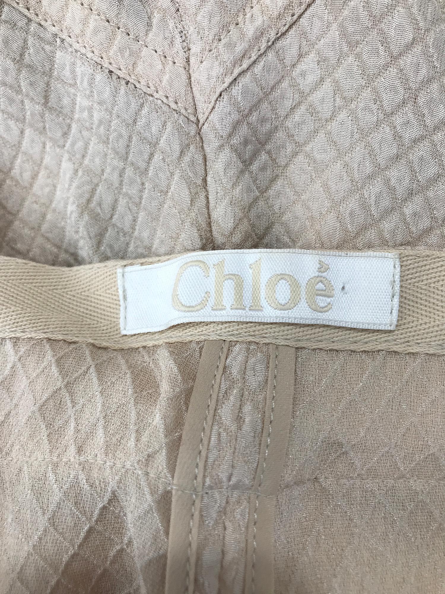 Chloé - Pantalon à jambes froncé avec ceinture et cravate, en soie, tissée de diamants, taupe en vente 6