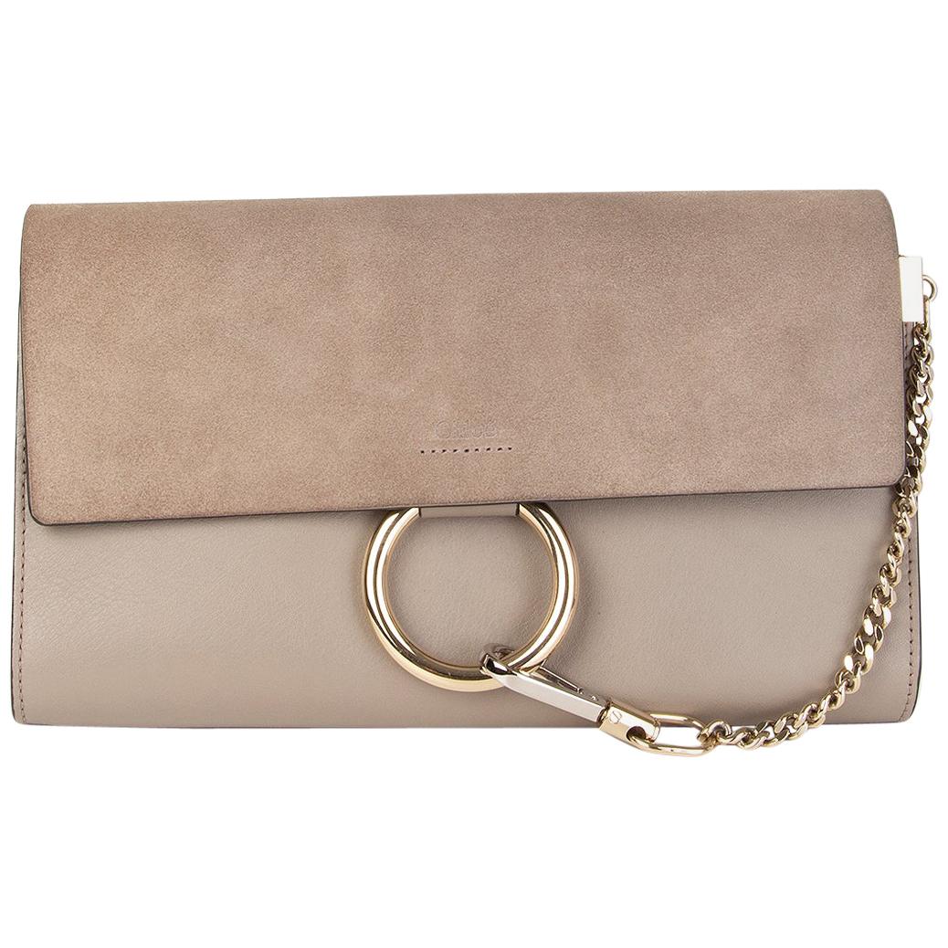 CHLOE taupe grey suede & leather MOTTY FAYE Clutch Bag