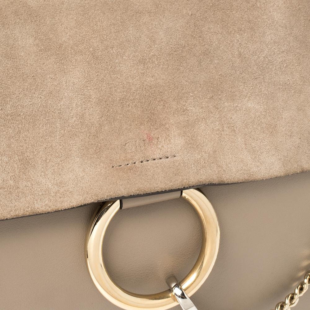 Chloe Taupe Leather and Suede Medium Faye Shoulder Bag 10