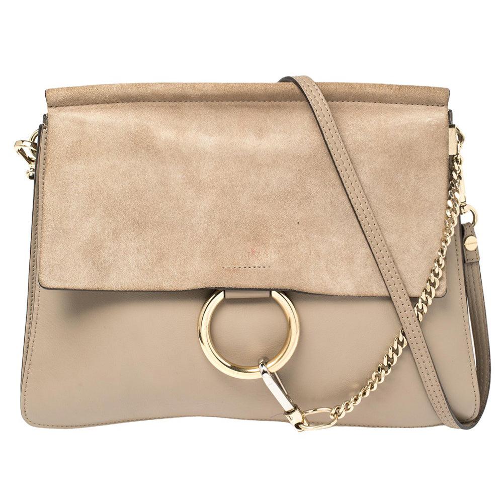 Chloe Taupe Leather and Suede Medium Faye Shoulder Bag