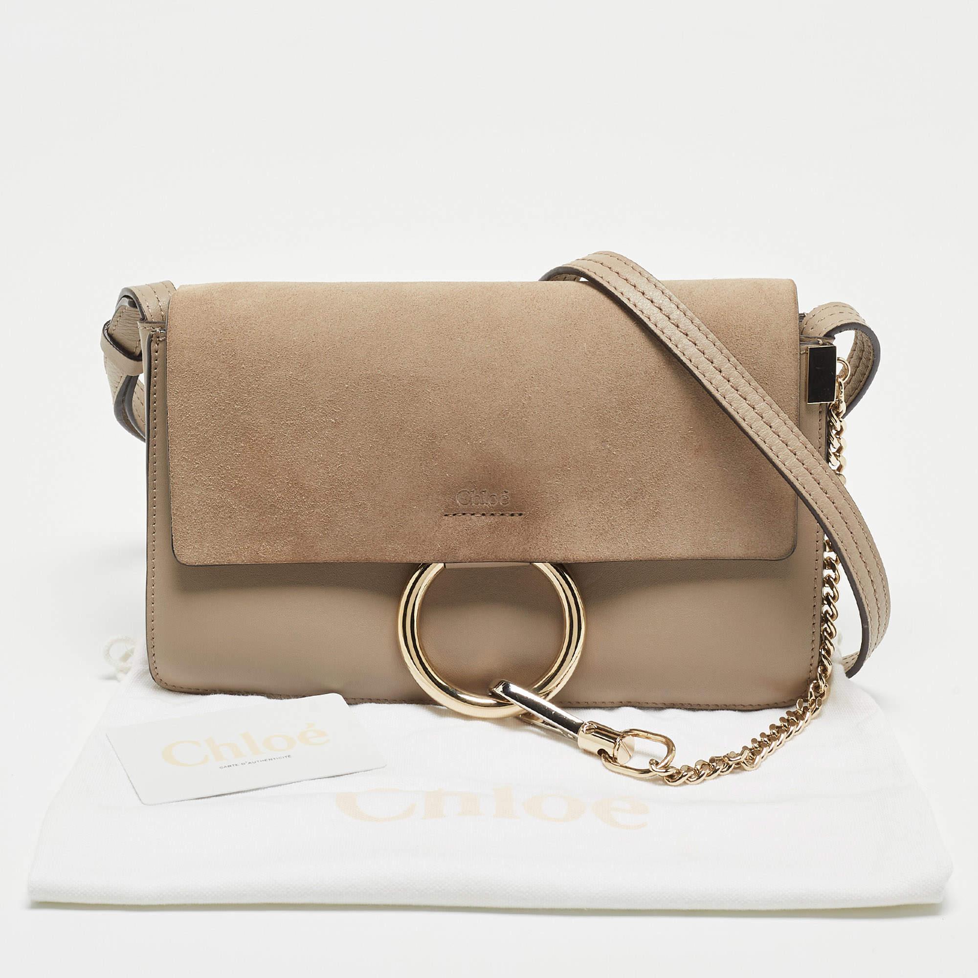 Chloe Taupe Leather and Suede Small Faye Shoulder Bag In Good Condition In Dubai, Al Qouz 2