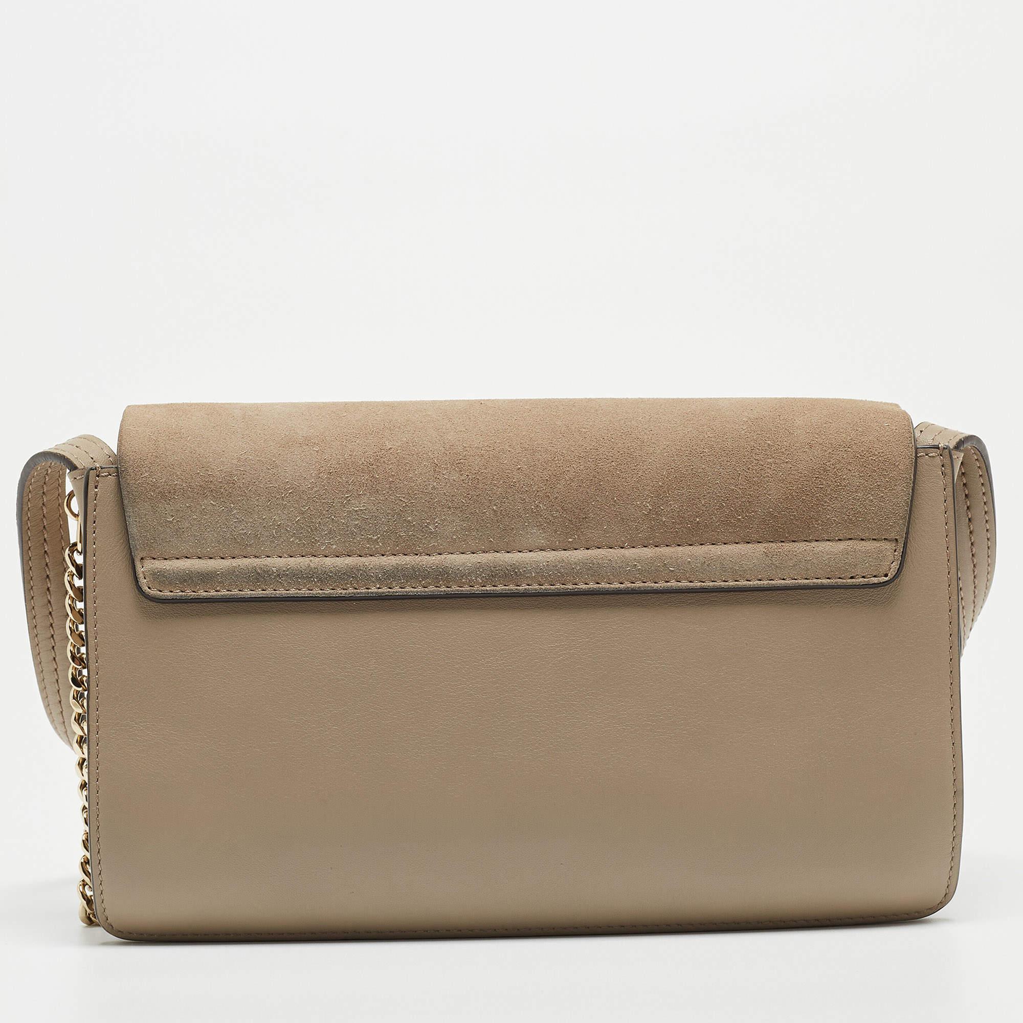 Women's Chloe Taupe Leather and Suede Small Faye Shoulder Bag