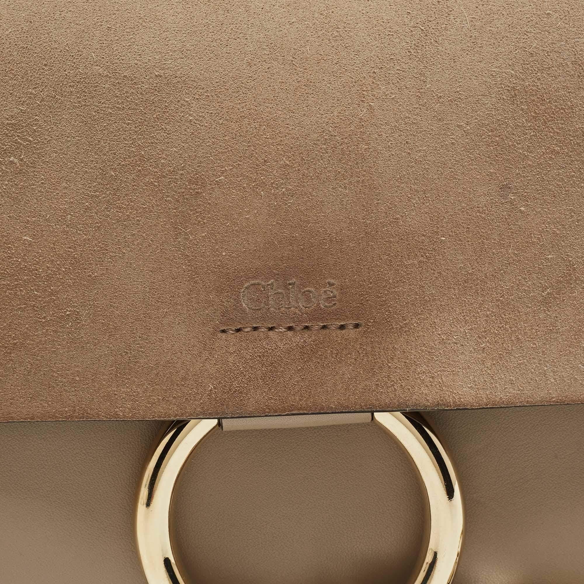 Chloe Taupe Leather and Suede Small Faye Shoulder Bag 4
