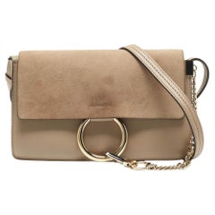 Chloe Taupe Leather and Suede Small Faye Shoulder Bag