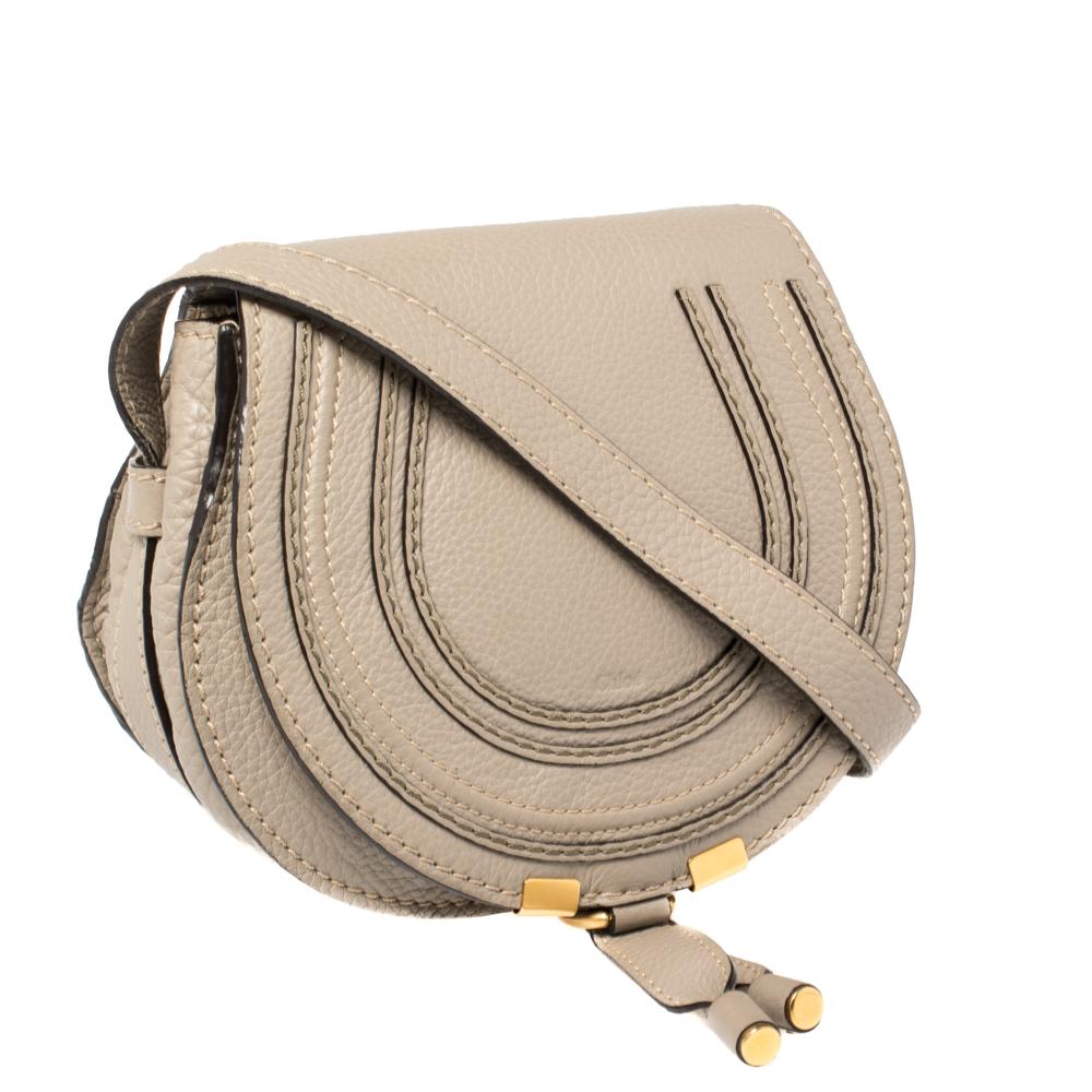 Chloe Taupe Leather Mini Marcie Crossbody Bag In Good Condition In Dubai, Al Qouz 2