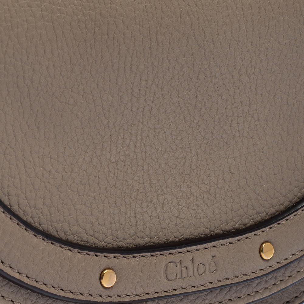 Chloe Taupe Leather Small Nile Bracelet Minaudiere Crossbody Bag In Good Condition In Dubai, Al Qouz 2