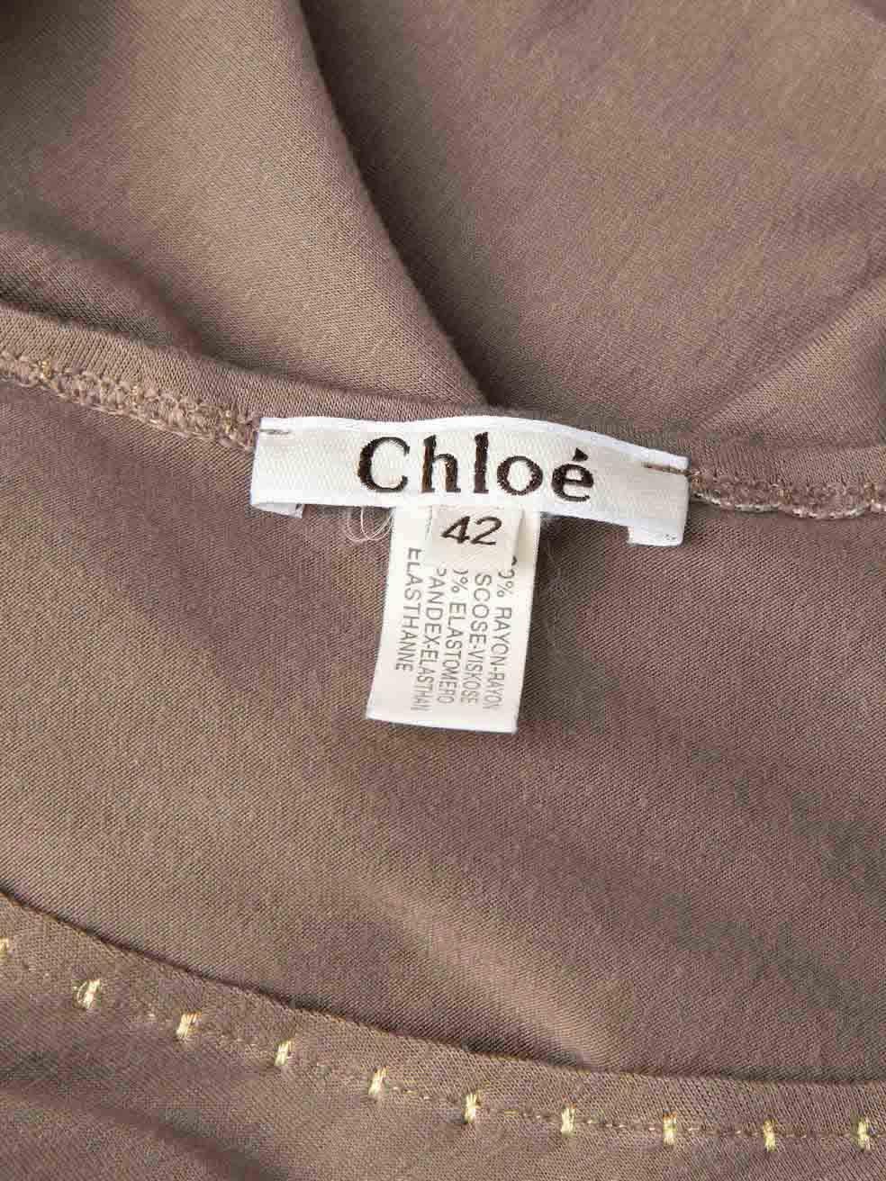 Chloé Taupe Logo Kurzarm Top Größe M Damen im Angebot