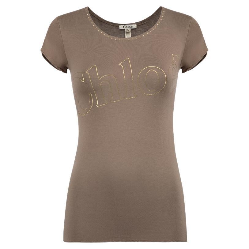 Chloé Taupe Logo Short Sleeve Top Size M For Sale