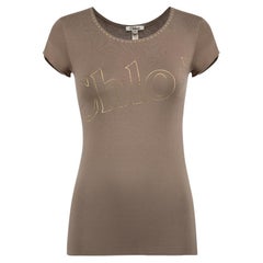 Chloé Taupe Logo Kurzarm Top Größe M