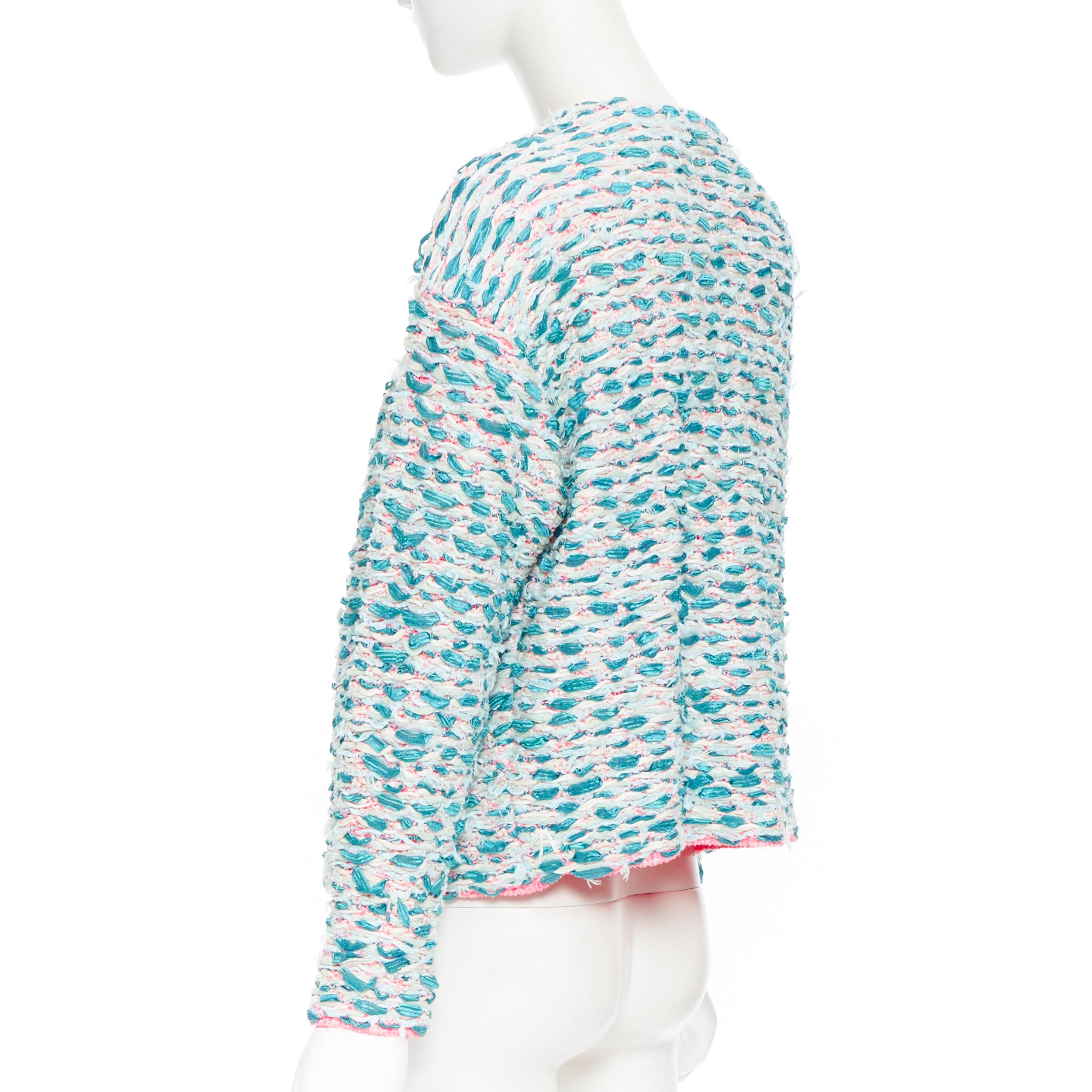CHLOE azul turquesa verde cinta de lana de punto rosa neón chaqueta de punto interior XS 2