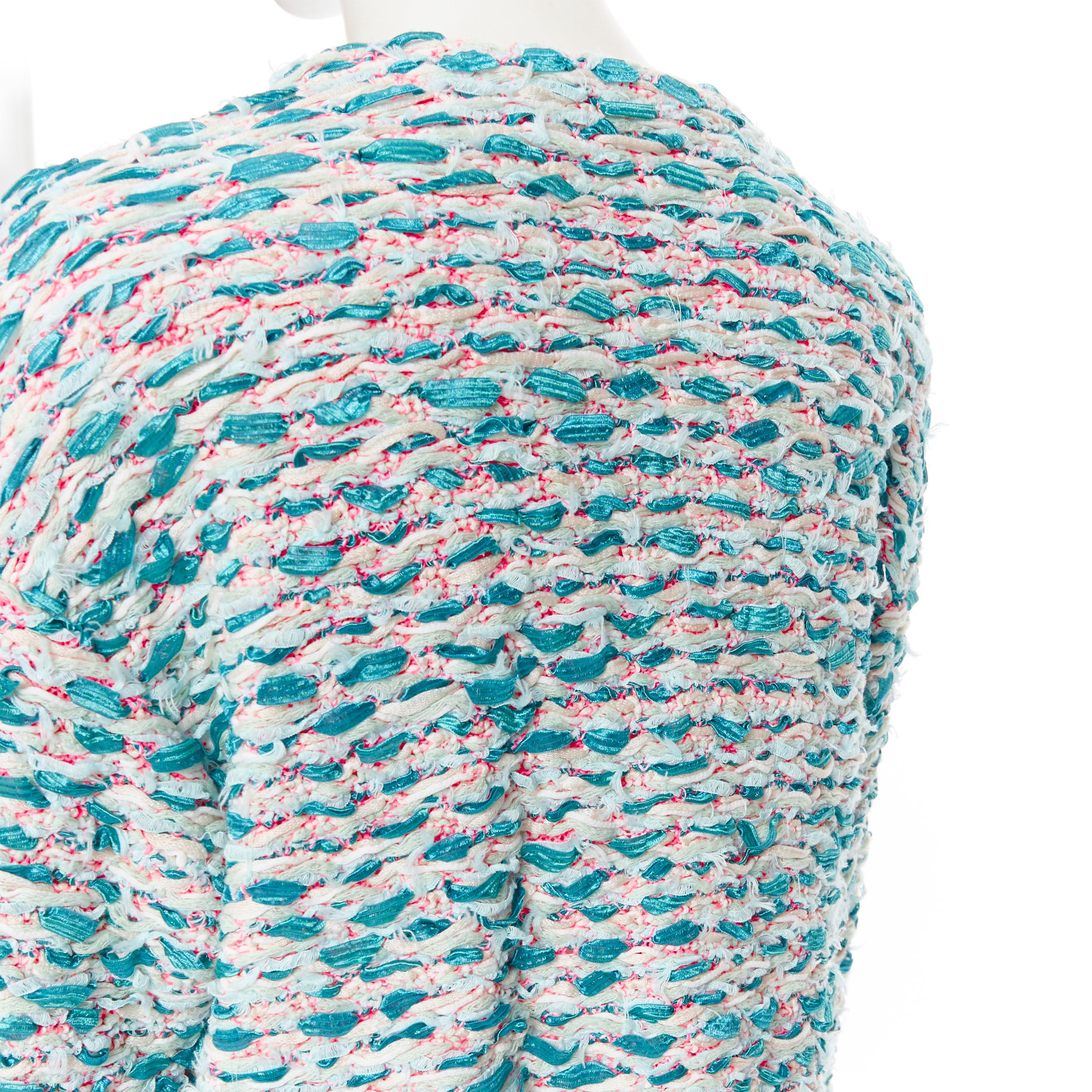 CHLOE azul turquesa verde cinta de lana de punto rosa neón chaqueta de punto interior XS 4
