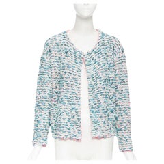 CHLOE teal blue green ribbon wool knit neon pink inner cardigan jacket XS
