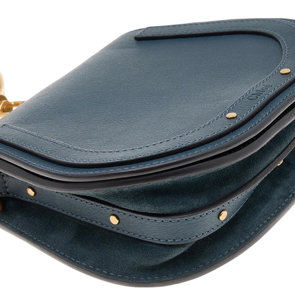 Women's Chloe Teal Blue Leather and Suede Small Nile Bracelet Shoulder Bag